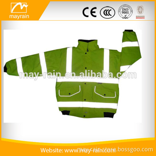 high visibility green safety workwear jacket with reflective tapes
